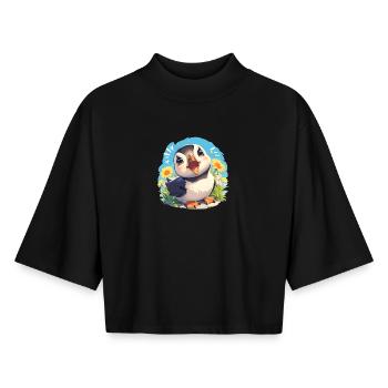 Puffin Papageientaucher - Boxy Frauen Recyceltes 1/2 Sleeved T-Shirt by Stanley/Stella - Schwarz - Vorne - AI Model Female 172 light (172cm)