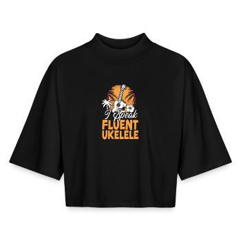 Hawaiian Ukulele Uke I Speak - Boxy Women's Recycled 1/2 Sleeved T-Shirt by Stanley/Stella - black - Front - AI Model Female 172 light (172cm)