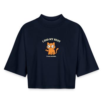 J’ai fait de mon mieux pour dire le chat drôle - T-shirt femme coupe boxy recyclé manches mi-longues Stanley/Stella - marine - Devant - AI Model Female 172 light (172cm)