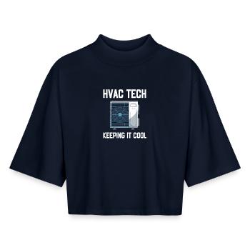 HVAC Tech Keeping It Cool Saying Technician - Boxy Women's Recycled 1/2 Sleeved T-Shirt by Stanley/Stella - navy - Front - AI Model Female 172 light (172cm)