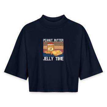 Temps de gelée au beurre de cacahuète - T-shirt femme coupe boxy recyclé manches mi-longues Stanley/Stella - marine - Devant - AI Model Female 172 light (172cm)