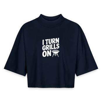 I Turn Grills On - Boxy Women's Recycled 1/2 Sleeved T-Shirt by Stanley/Stella - navy - Front - AI Model Female 172 light (172cm)