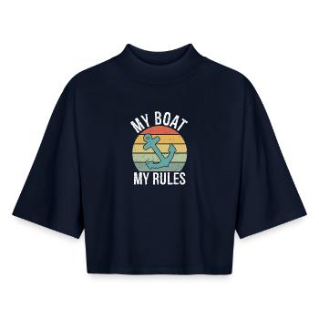 My Boat My Rules Funny Boating Captain Gift - Boxy Frauen Recyceltes 1/2 Sleeved T-Shirt by Stanley/Stella - Navy - Vorne - AI Model Female 172 light (172cm)