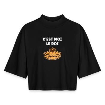 Humor galette des rois - Boxy Women's Recycled 1/2 Sleeved T-Shirt by Stanley/Stella - black - Front - AI Model Female 172 light (172cm)