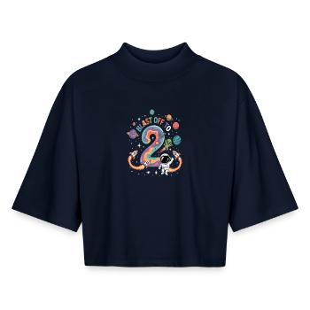 Departure into space 2nd birthday children's birthday party - Boxy Women's Recycled 1/2 Sleeved T-Shirt by Stanley/Stella - navy - Front - AI Model Female 172 light (172cm)