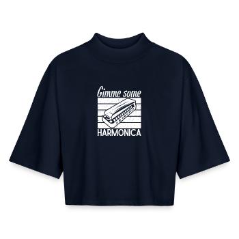 Harmonica Musican Gimme Some Harmonica - Boxy Women's Recycled 1/2 Sleeved T-Shirt by Stanley/Stella - navy - Front - AI Model Female 172 light (172cm)