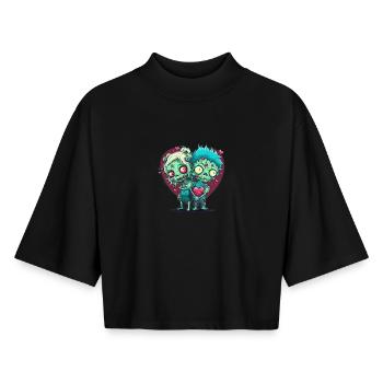 Valentine Zombie Love - Boxy Women's Recycled 1/2 Sleeved T-Shirt by Stanley/Stella - black - Front - AI Model Female 172 light (172cm)