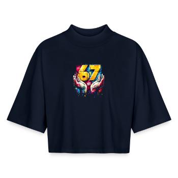 6 7 Graffiti Meme - Boxy Frauen Recyceltes 1/2 Sleeved T-Shirt by Stanley/Stella - Navy - Vorne - AI Model Female 172 light (172cm)