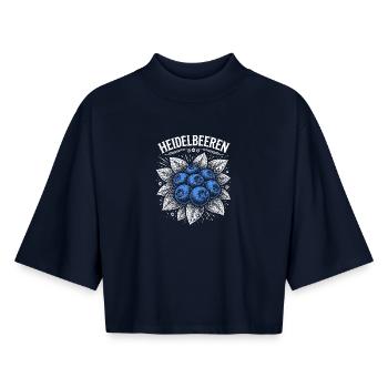 Blueberries Vintage Screen Print - Boxy Women's Recycled 1/2 Sleeved T-Shirt by Stanley/Stella - navy - Front - AI Model Female 172 light (172cm)