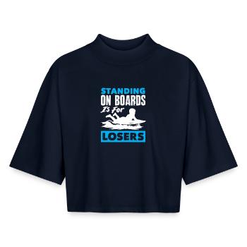 Surfing Surfboarder Bodyboarder - Boxy Women's Recycled 1/2 Sleeved T-Shirt by Stanley/Stella - navy - Front - AI Model Female 172 light (172cm)