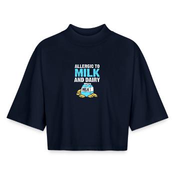 Allergie alimentaire - T-shirt femme coupe boxy recyclé manches mi-longues Stanley/Stella - marine - Devant - AI Model Female 172 light (172cm)