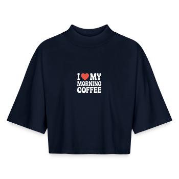 J’adore mon café du matin - T-shirt femme coupe boxy recyclé manches mi-longues Stanley/Stella - marine - Devant - AI Model Female 172 light (172cm)