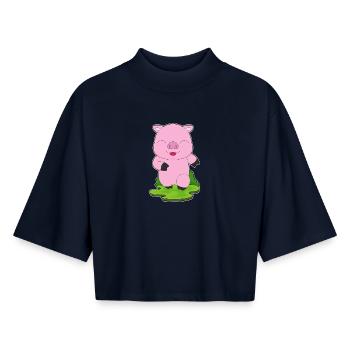 Pig Jogger Jogging Sport - Boxy Women's Recycled 1/2 Sleeved T-Shirt by Stanley/Stella - navy - Front - AI Model Female 172 light (172cm)