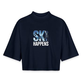 Le ski arrive - T-shirt femme coupe boxy recyclé manches mi-longues Stanley/Stella - marine - Devant - AI Model Female 172 light (172cm)