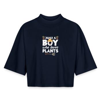 Just A Boy Who Loves Plants Plant Lover - Boxy Frauen Recyceltes 1/2 Sleeved T-Shirt by Stanley/Stella - Navy - Vorne - AI Model Female 172 light (172cm)