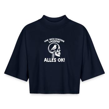 J’ai passé une radio, tout va bien, c’est drôle à dire - T-shirt femme coupe boxy recyclé manches mi-longues Stanley/Stella - marine - Devant - AI Model Female 172 light (172cm)