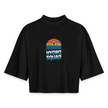  Hydro Squad Wasserkraft Team Erneuerbare Energie - Boxy Frauen Recyceltes 1/2 Sleeved T-Shirt by Stanley/Stella - Schwarz - Vorne - AI Model Female 172 light (172cm)