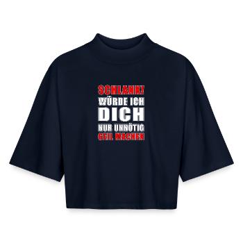 lustiger spruch - Boxy Frauen Recyceltes 1/2 Sleeved T-Shirt by Stanley/Stella - Navy - Vorne - AI Model Female 172 light (172cm)