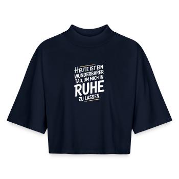 A wonderful day to leave me alone in the office - Boxy Women's Recycled 1/2 Sleeved T-Shirt by Stanley/Stella - navy - Front - AI Model Female 172 light (172cm)