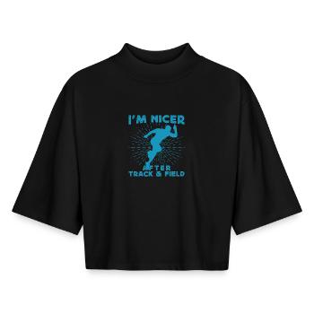 Track And Field Athletes I´m Nicer After - Boxy Frauen Recyceltes 1/2 Sleeved T-Shirt by Stanley/Stella - Schwarz - Vorne - AI Model Female 172 light (172cm)