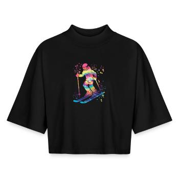 Ski alpin Sports d’hiver Ski nordique - T-shirt femme coupe boxy recyclé manches mi-longues Stanley/Stella - noir - Devant - AI Model Female 172 light (172cm)