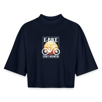 E-Bike Smile Instead of Panting – Funny E-Bike Spr - Boxy Women's Recycled 1/2 Sleeved T-Shirt by Stanley/Stella - navy - Front - AI Model Female 172 light (172cm)