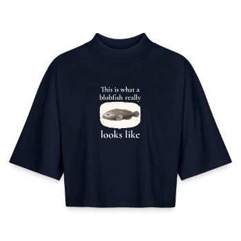 Blobfish Really Looks Like – Enlightenment Design - Boxy Women's Recycled 1/2 Sleeved T-Shirt by Stanley/Stella - navy - Front - AI Model Female 172 light (172cm)