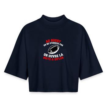 Supporter Rugby Slap Box Humor - Boxy Women's Recycled 1/2 Sleeved T-Shirt by Stanley/Stella - navy - Front - AI Model Female 172 light (172cm)