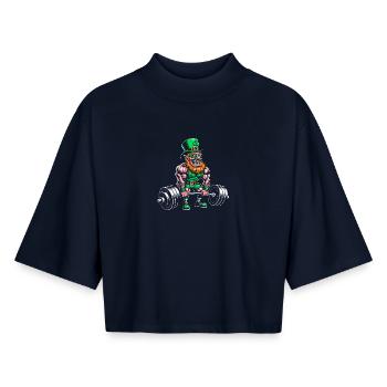 Kraft Leprechaun im Fitnesslook - Boxy Frauen Recyceltes 1/2 Sleeved T-Shirt by Stanley/Stella - Navy - Vorne - AI Model Female 172 light (172cm)