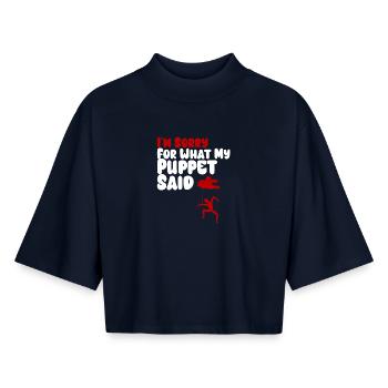 Puppet Confession on Strings - Boxy Women's Recycled 1/2 Sleeved T-Shirt by Stanley/Stella - navy - Front - AI Model Female 172 light (172cm)
