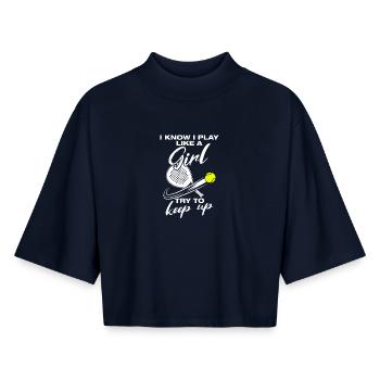 I play like a girl funny padel ball player - Boxy Women's Recycled 1/2 Sleeved T-Shirt by Stanley/Stella - navy - Front - AI Model Female 172 light (172cm)
