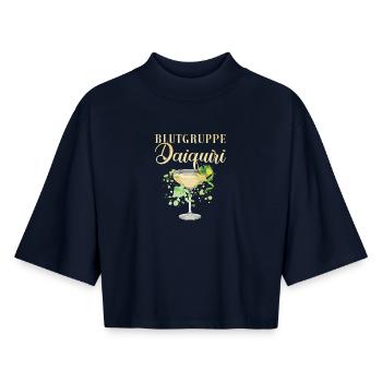 Groupe sanguin de la fête de jeune fille Daiquiri - T-shirt femme coupe boxy recyclé manches mi-longues Stanley/Stella - marine - Devant - AI Model Female 172 light (172cm)