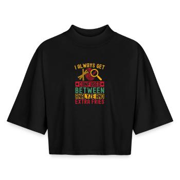 Étudiant en sciences médico-légales Confus Analyse - T-shirt femme coupe boxy recyclé manches mi-longues Stanley/Stella - noir - Devant - AI Model Female 172 light (172cm)