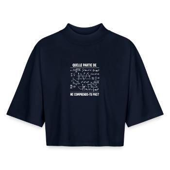 Prof De Maths Humour Cadeau Mathématicien Drôle - T-shirt femme coupe boxy recyclé manches mi-longues Stanley/Stella - marine - Devant - AI Model Female 172 light (172cm)