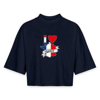 France - Drapeau - Carte - T-shirt femme coupe boxy recyclé manches mi-longues Stanley/Stella - marine - Devant - AI Model Female 172 light (172cm)