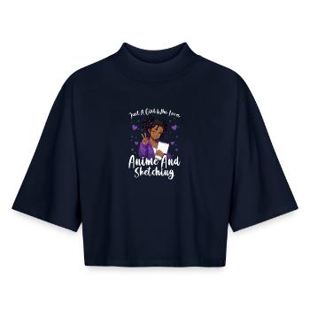 Just a girl who loves anime and draws afro - Boxy Women's Recycled 1/2 Sleeved T-Shirt by Stanley/Stella - navy - Front - AI Model Female 172 light (172cm)