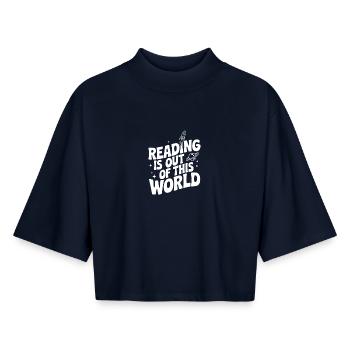 Lesen ist außerirdisch - Boxy Frauen Recyceltes 1/2 Sleeved T-Shirt by Stanley/Stella - Navy - Vorne - AI Model Female 172 light (172cm)