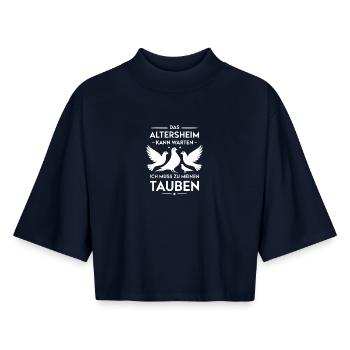 The old people's home can wait, I have to go to my - Boxy Women's Recycled 1/2 Sleeved T-Shirt by Stanley/Stella - navy - Front - AI Model Female 172 light (172cm)