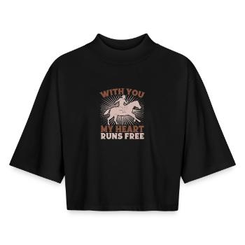 Western Rider With You Heart Runs Cowgirls Rodeo - Boxy Frauen Recyceltes 1/2 Sleeved T-Shirt by Stanley/Stella - Schwarz - Vorne - AI Model Female 172 light (172cm)