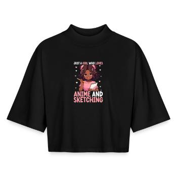 Just a girl who loves anime and draws otaku - Boxy Women's Recycled 1/2 Sleeved T-Shirt by Stanley/Stella - black - Front - AI Model Female 172 light (172cm)