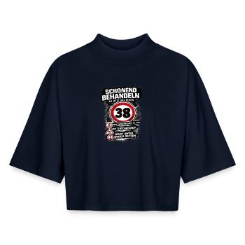 Traitez doucement Panneau de circulation 38 anniversaire - T-shirt femme coupe boxy recyclé manches mi-longues Stanley/Stella - marine - Devant - AI Model Female 172 light (172cm)