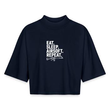 Mange. Dors. Airsoft. Répétez. - T-shirt femme coupe boxy recyclé manches mi-longues Stanley/Stella - marine - Devant - AI Model Female 172 light (172cm)