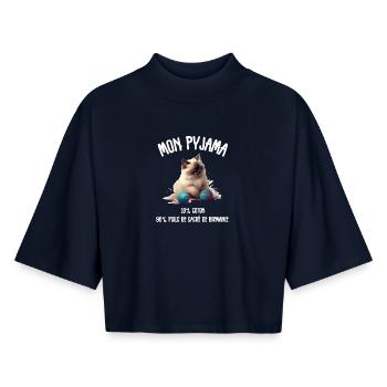 Funny Burmese Sacred Cat Pajamas - Boxy Women's Recycled 1/2 Sleeved T-Shirt by Stanley/Stella - navy - Front - AI Model Female 172 light (172cm)