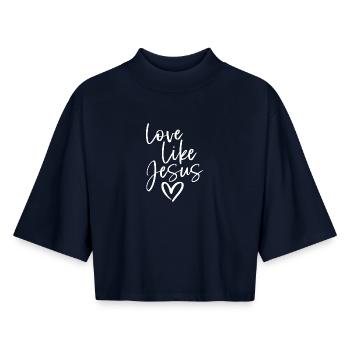 Love Like Jesus - Boxy Frauen Recyceltes 1/2 Sleeved T-Shirt by Stanley/Stella - Navy - Vorne - AI Model Female 172 light (172cm)