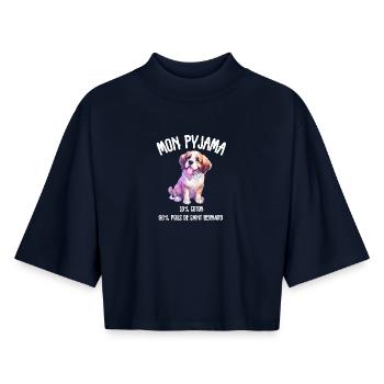 Saint Bernard Dog Pajamas Humor - Boxy Women's Recycled 1/2 Sleeved T-Shirt by Stanley/Stella - navy - Front - AI Model Female 172 light (172cm)