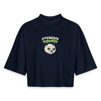 Maillot Panda Squad - T-shirt femme coupe boxy recyclé manches mi-longues Stanley/Stella - marine - Devant - AI Model Female 172 light (172cm)