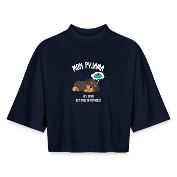 Funny Rottweiler Dog Pajamas - Boxy Women's Recycled 1/2 Sleeved T-Shirt by Stanley/Stella - navy - Front - AI Model Female 172 light (172cm)