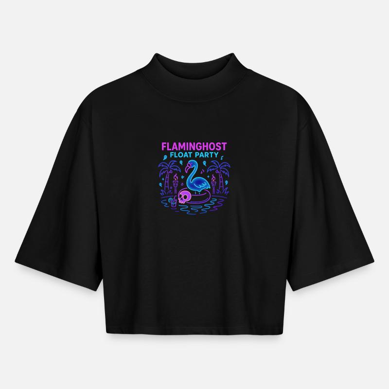 Flaminghost Float Party Halloween Pool - Boxy Women's Recycled 1/2 Sleeved T-Shirt by Stanley/Stella - black