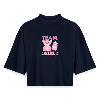 Team Mädchen Gender Reveal Party Bär Rosa - Boxy Frauen Recyceltes 1/2 Sleeved T-Shirt by Stanley/Stella - Navy - Vorne - AI Model Female 172 light (172cm)