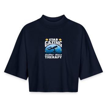Sterne Beobachten Besser Als Therapie - Boxy Frauen Recyceltes 1/2 Sleeved T-Shirt by Stanley/Stella - Navy - Vorne - AI Model Female 172 light (172cm)